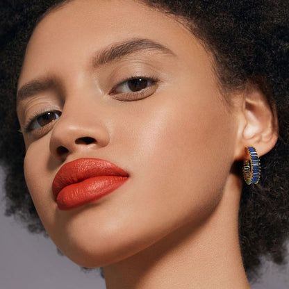 Trendy 14K Gold Plated Hoop Earrings for Women, Chunky Gold/Silver Earrings for Women Cubic Zirconia Baguette Hoop Earrings Heart Hoops Lightweight Hypoallergenic Jewelry,25mm/35mm/40mm/50mm - color: 01 Gold Blue Hoops 25mm