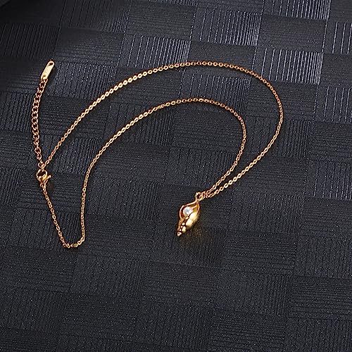 18K Gold Plated Stainless Steel Bee Honeycomb Pendant Necklace, Adjustable Y Lariat Conch/Guitar/Horseshoe Necklace for Women - color: Gold, style: Conch Pearl
