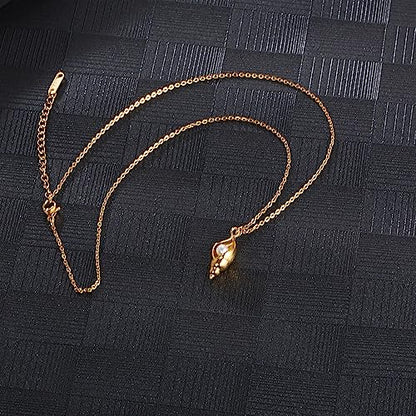 18K Gold Plated Stainless Steel Bee Honeycomb Pendant Necklace, Adjustable Y Lariat Conch/Guitar/Horseshoe Necklace for Women - color: Gold, style: Conch Pearl