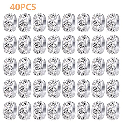 BronaGrand 40pcs 10 mm Silver European Rhinestone Spacer Beads Brass Large Hole Beads Round Rondelle Loose Charm Beads for Snake Chain Bracelet Necklace Jewelry Making Supplies, Hole: 5.5 mm - color: Silver, size: 10MM