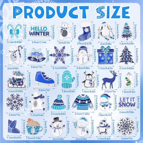 SANNIX 60Pcs Winter Pins, Christmas Winter Enamel Lapel Pins Snowflake Snowman Polar Bear Penguin Brooch Pins Blue White Christmas Holiday Pin Badge for Clothes Bags Hats Accessories Gifts, 30 Styles - style: Winter Pins