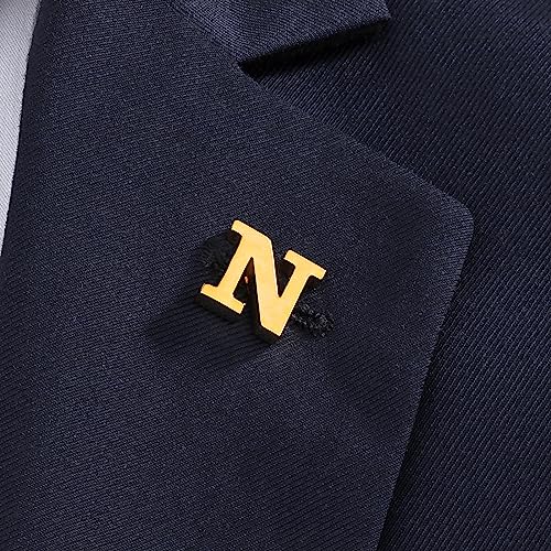 Initial Lapel Pin for Men Women, Brooch Pins for Men Suits, Metal Button Pins in 18K Gold and Silver Tone. - color: Gold-N