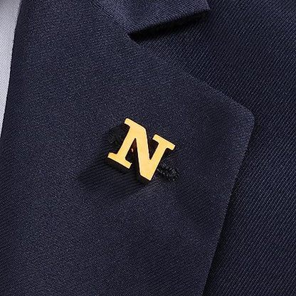 Initial Lapel Pin for Men Women, Brooch Pins for Men Suits, Metal Button Pins in 18K Gold and Silver Tone. - color: Gold-N