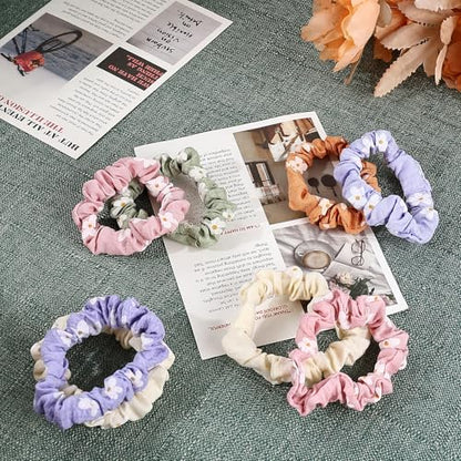 30 Pcs Small Scrunchies No Damage Hair Ties for Women | Hair Accessories Ponytail Holders, Elastic Soft Rubber Bands for Thick Thin Hair (Flowers Theme) - color: Flowers Theme