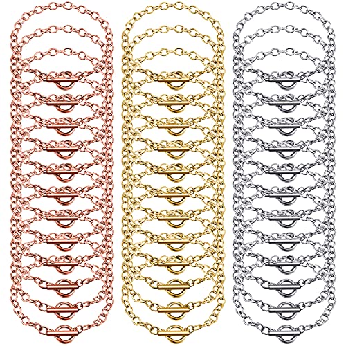 Hicarer 24 Pieces Bracelet Chains Bulk with Ot Toggle Clasp Alloy Link Chains DIY Jewelry Making Bracelets for Women DIY Jewelry Valentine's Crafts Supplies(Gold, Silver and Rose Gold) - color: Gold, Silver and Rose Gold