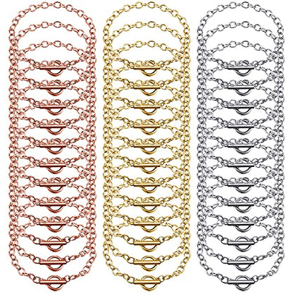 Hicarer 24 Pieces Bracelet Chains Bulk with Ot Toggle Clasp Alloy Link Chains DIY Jewelry Making Bracelets for Women DIY Jewelry Valentine's Crafts Supplies(Gold, Silver and Rose Gold) - color: Gold, Silver and Rose Gold