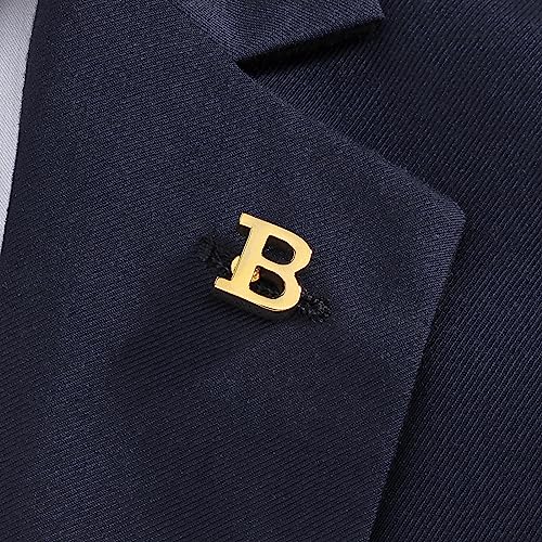 Initial Lapel Pin for Men Women, Brooch Pins for Men Suits, Metal Button Pins in 18K Gold and Silver Tone. - color: Gold-B