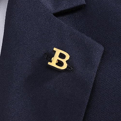 Initial Lapel Pin for Men Women, Brooch Pins for Men Suits, Metal Button Pins in 18K Gold and Silver Tone. - color: Gold-B