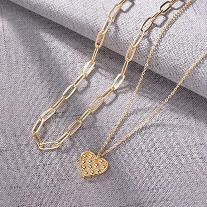 MEVECCO Dainty Pendant Layered Necklaces for Women | 18K Gold Plated Brass, 2-Piece Set With A Choker-Length Upper Layer, Wear Together Or Separately, Refined Everyday Style - style: Layer Dot Heart