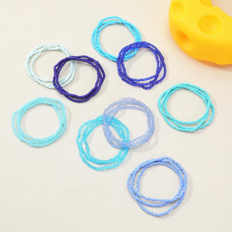 18-20PCS Colorful Bohemia Seed Beaded Bracelets Set Stackable Boho Stretch Bangle Bracelets Multilayer Boho Anket Concert Summer Beach Vaction Surf Jewelry Accessory - color: Blue-20pcs