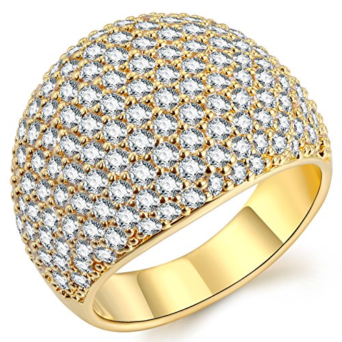 Big Gold Dome Statement Ring - Pave Setting Cubic Zirconia Diamond Accent Cluster Cocktail Rings for Women (Yellow, 11)