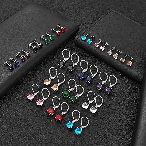 Multicolor Crystal Dangle Studs Earrings Set for Women 925 Silver Hypoallergenic Dangle Earrings Leverback Drop Earring Fashion Cubic Zirconia Leverback Stud Earring Sets Trendy Cubic Zirconia Jewelry Gifts for Women - style: 18-S