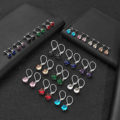 Multicolor Crystal Dangle Studs Earrings Set for Women 925 Silver Hypoallergenic Dangle Earrings Leverback Drop Earring Fashion Cubic Zirconia Leverback Stud Earring Sets Trendy Cubic Zirconia Jewelry Gifts for Women - style: 18-S