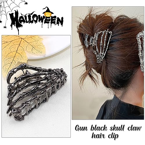 Metal Skull Hand Hair Clip, 1Pcs Gunmetal Hair Claw Clip for Thin Hair Punk & Y2K-Style - color: Gunmetal