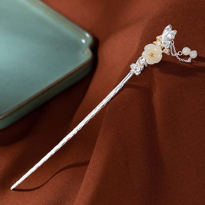 Hotan Jade S925 Silver Plated Hairpin Butterfly with Pearl and Plum Blossom Chinese Hanfu Style Hair Sticks Retro Handmade Hair Clip Hair Accessories for Women Girls Long Hair (Hotan Jade) - color: Hotan Jade