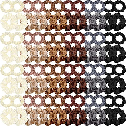 96 Pieces Satin Scrunchies Hair Tie Bulk Silk Elastic Ponytail Holders Ropes Comfortable Hair Bands Accessories for Girls Women Teens Birthday Gift(Colorful)