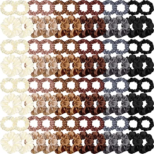 96 Pieces Satin Scrunchies Hair Tie Bulk Silk Elastic Ponytail Holders Ropes Comfortable Hair Bands Accessories for Girls Women Teens Birthday Gift(Colorful)