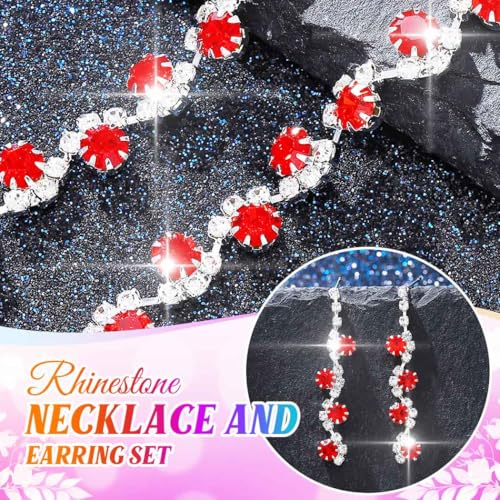 Aukmla Bridal Wedding Jewelry Set Silver Rhinestones Choker Necklaces Earrings Bracelet Sets Prom Jewelry for Women and Brides - color: Red