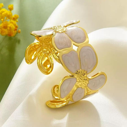 18K Gold Plated White Enamel Cuff Bracelet for Women - color: flower1