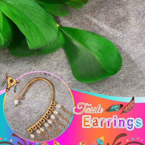 Catery Feather Earrings Long Tassel Boho Earrings Dangling Fringe Prom Jewelry for Women - color: Green