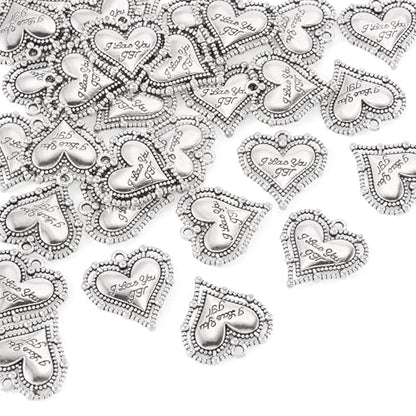 Elecrelive Crystal Heart Charms Rhinestone Heart Pendants Valentine Charms for Necklace Bracelet Earring Wedding Jewelry - color: Antique Silver, 30pcs
