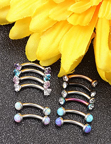 Jenxnjsjo 16g 8/10mm Eyebrow/Rook/Snug/Vertical-Labret/VCH/Snake-Eyes/Anti-Tragus/Cartilage/Daith/Belly-Button/Bridge/Hood/Surface Curved Barbell Piercing Jewelry for Women Men - color: Opal-B / CZ-P / CZ-B, size: 8mm