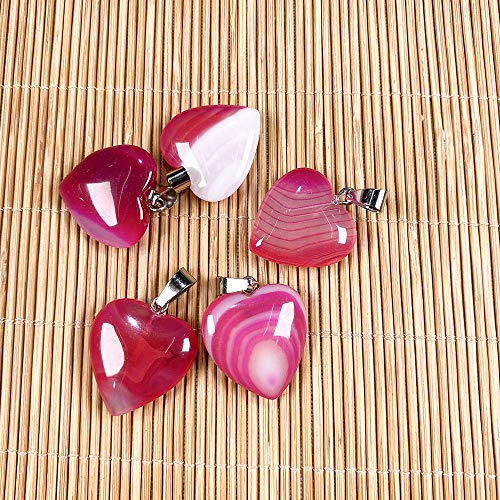 LHJ 20 Pcs Natural Stone Pendants Heart Shape Crystal Quartz Agate Charms for Jewelry Making Necklace Bracelet - color: Heart A