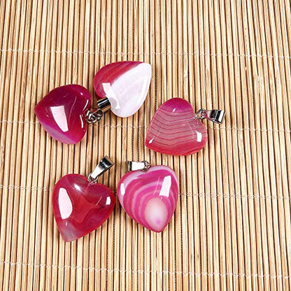LHJ 20 Pcs Natural Stone Pendants Heart Shape Crystal Quartz Agate Charms for Jewelry Making Necklace Bracelet - color: Heart A
