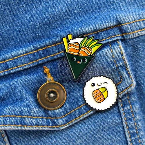 Enamel Pin Set (2 Pins Per Set) for Backpack, Bag, Lapel, Noodles, Food, Kawaii Button Collector - style: Sushi & Hand Roll