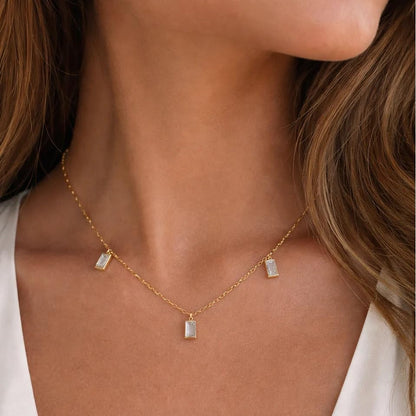 Lariat Gold Necklace for Women Dainty Long Necklaces 14k Gold Plated CZ Y Drop Chain Necklace Trendy Gold Jewelry Gifts - color: 3 Rectangular zircon-gold-233