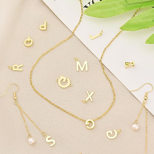 26Pcs 18K Gold Filled A-Z Alphabet Letters Charms for Jewelry Making, Initial A-Z Alphabet Charm Pendant Beads, Slide Glitter Pendants for Women DIY Bracelet Necklace Earrings Choker Making - color: Style A