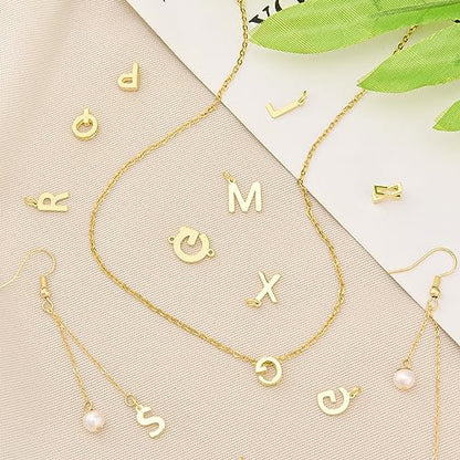 26Pcs 18K Gold Filled A-Z Alphabet Letters Charms for Jewelry Making, Initial A-Z Alphabet Charm Pendant Beads, Slide Glitter Pendants for Women DIY Bracelet Necklace Earrings Choker Making - color: Style A