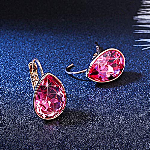 Austrian Crystal Teardrop Leverback Drop Earrings for Women | 14K Gold-Plated Finish, Sparkling Pear Stone, Smooth Bezel Frame, Secure Leverback Closure, Dainty Day-To-Evening Style - color: Rose Pink
