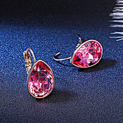 Austrian Crystal Teardrop Leverback Drop Earrings for Women | 14K Gold-Plated Finish, Sparkling Pear Stone, Smooth Bezel Frame, Secure Leverback Closure, Dainty Day-To-Evening Style - color: Rose Pink