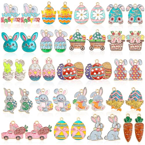 40Pcs/20 Pairs Easter Charms for Jewelry Making Spring Gifts | Enamel Bunny Egg Rabbit Charms, Assorted Spring Pendants Charm, Bracelets Necklaces Earrings Keychains, DIY Craft Supplies - style: Easter