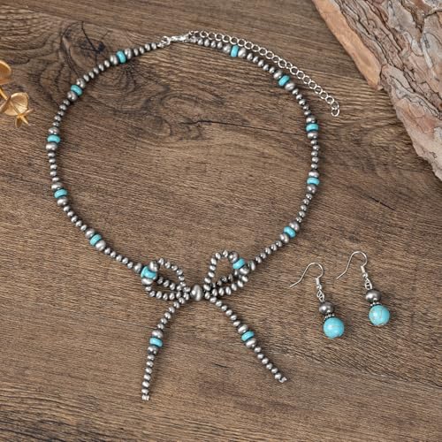 Navajo Pearl Bow Jewelry Set Western Turquoise Necklace Earring for Women Cowgirl Western Jewelry - style: Style-B