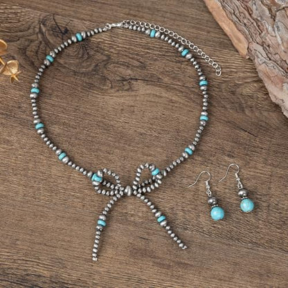 Navajo Pearl Bow Jewelry Set Western Turquoise Necklace Earring for Women Cowgirl Western Jewelry - style: Style-B