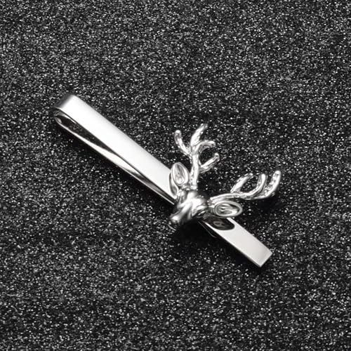 Christmas Tie Clips for Men 14k Gold Plated Silver Tie Pins with Cute Animal Deer/Lion/Dog/Cat Tie Bars Necktie Suit Tie Accessories Jewelry - style: Christmas Deer Tie Clip