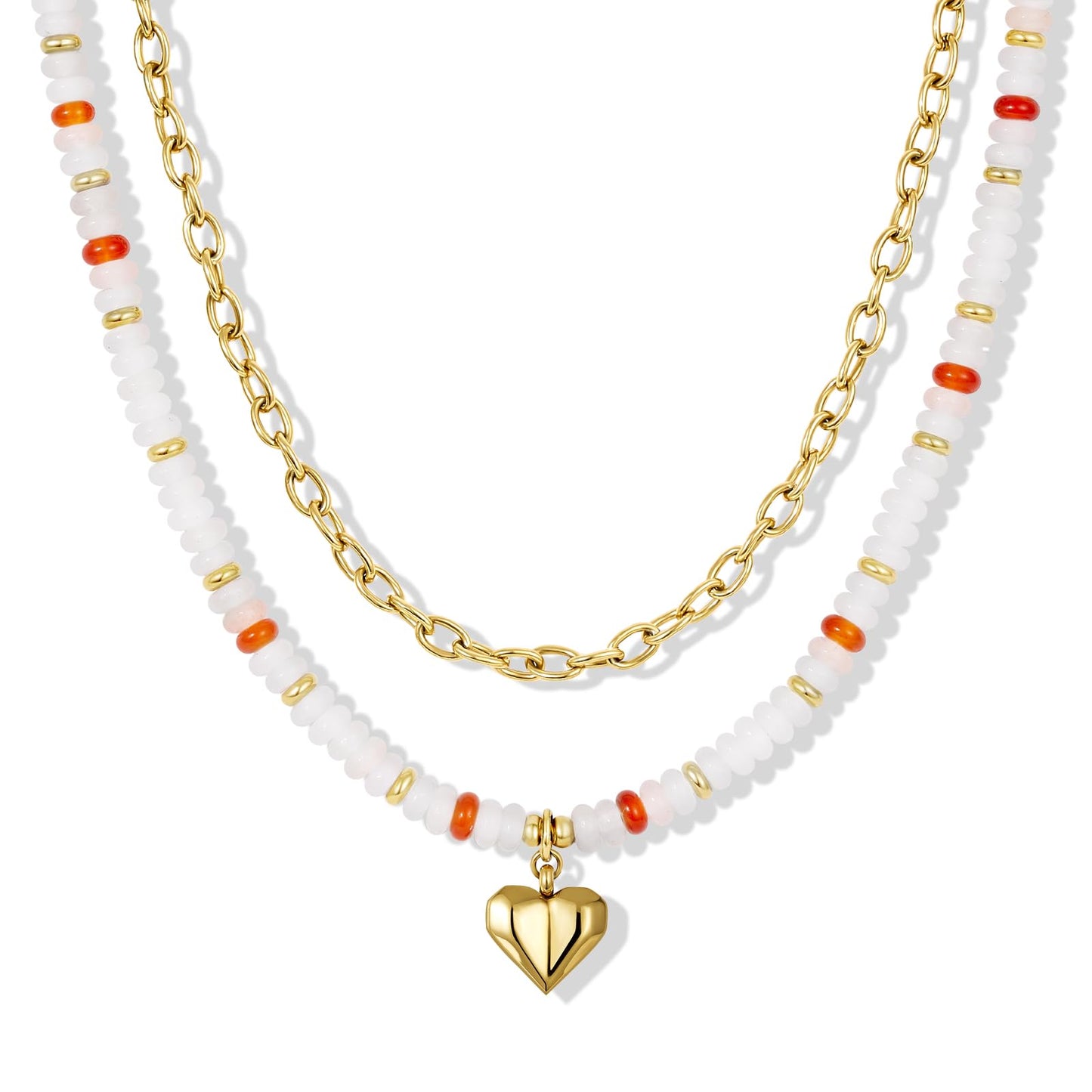 KissYan Beaded Necklaces for Women, Layered Pendant Choker for Summer | Stackable Colorful Natural Gemstone Handmade Beach Charm Chain Valentine's Jewelry Gifts For Girlfriend Wife Lover - style: Heart