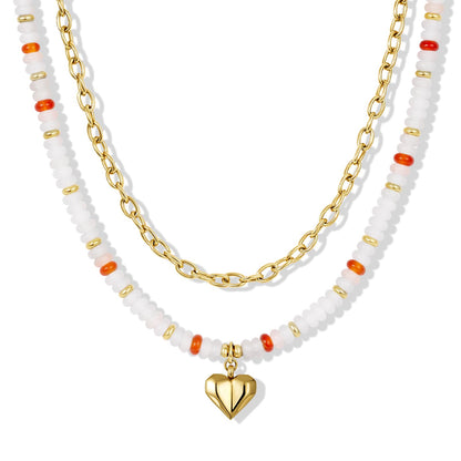KissYan Beaded Necklaces for Women, Layered Pendant Choker for Summer | Stackable Colorful Natural Gemstone Handmade Beach Charm Chain Valentine's Jewelry Gifts For Girlfriend Wife Lover - style: Heart