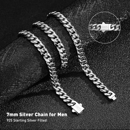 7MM Stainless Steel Mens Cuban Link Chain,Black Metal/925 Sterling Silver Plated Men Chain Necklaces Black/Silver Chain for Men Necklace - style: 7MM-30 Inch Silver
