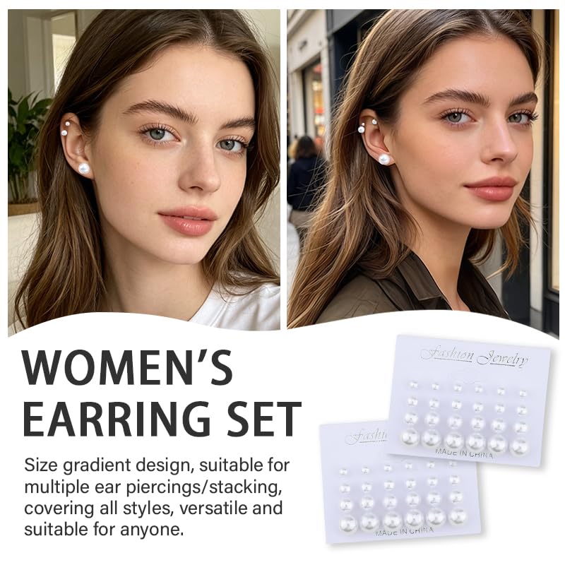 Pearl Stud Earrings for Women Elegant Trendy Round Cubic Zirconia Earrings Studs Pearl Cz Studs Earring for Women - color: two