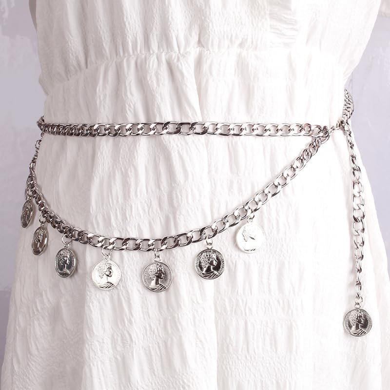 Pirate Waist Chain for Women Multilayer Metal Waist Chain Belt Adjustable Long Belt Body Belly Chain Boho Layered Coin Waist Chain Pirate Costume Women Men Jewellery - style: Style-D
