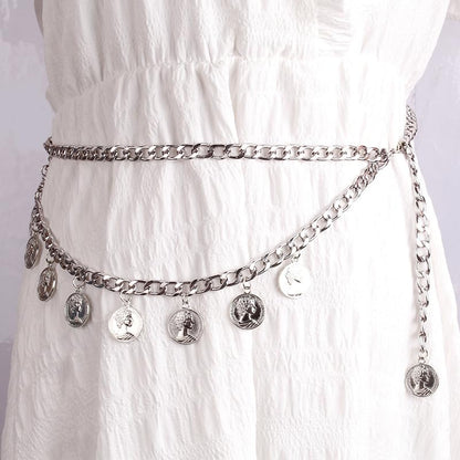 Pirate Waist Chain for Women Multilayer Metal Waist Chain Belt Adjustable Long Belt Body Belly Chain Boho Layered Coin Waist Chain Pirate Costume Women Men Jewellery - style: Style-D