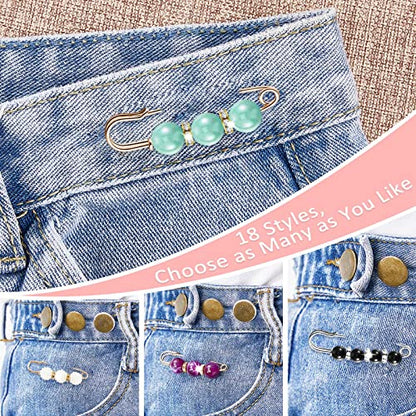Hicarer 18 Pcs Pearl Safety Pin Brooches for Women Decorative Safety Pins for Clothing Sweater Shawl Clips Pant Waist Tightener Cardigan Collar Clips(Bright Style) - style: Bright Style