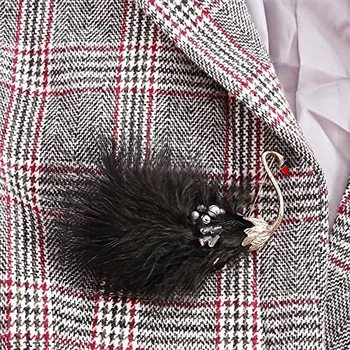 Vctitil 2Pcs Vintage Feather Swan Brooch Pin for Women Girls, Black White Swan Crystal Animal Badge Brooches Lapel Pins Dress Jewelry Gift