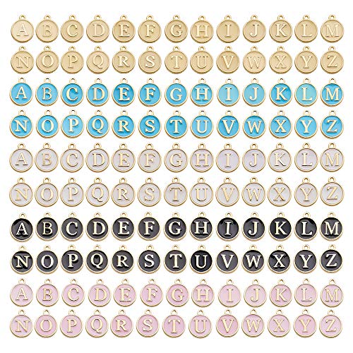 130 Pieces Mixed 5 Color Letter Beads Enamel Metal Letter Charms Double Sided Initial Pendant A-Z Alphabet Charm for Necklace Bracelet Jewelry Making HM504 - color: Mixed 5 color