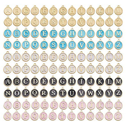 130 Pieces Mixed 5 Color Letter Beads Enamel Metal Letter Charms Double Sided Initial Pendant A-Z Alphabet Charm for Necklace Bracelet Jewelry Making HM504 - color: Mixed 5 color