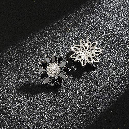 Crystal Flower Burst Stud Earirings - Big Sterling Silver CZ Cubic Zirconia Rhinestone Daisy Sunflower Floral Cluster Studs Bridal Wedding Party Prom Costume Jewelry for Bride Bridesmaids Women Birthstone Birthday Gift - color: Black