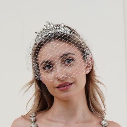 Lovelyshop Crystal Bridal Tiara Headband with Birdcage Veil | Elegant Minimalist Design, Perfect for Short and Long Hairstyles, for Wedding, Party, Formal Events